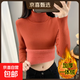 秋冬加絨毛衣女加厚一體絨內搭大碼半高領(lǐng)套頭打底針織衫保暖上衣 銹紅色【高領(lǐng)款】  【加厚一體絨】 L 105-115斤