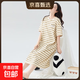 睡裙女夏季純棉短袖薄款長(cháng)款裙子寬松大碼孕婦睡衣夏天條紋家居服 Z656 4XL