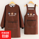 圍裙女家用廚房長(cháng)袖時(shí)尚耐臟防水防油圍腰做飯餐飲罩衣工作服男款 罩衣+背帶-環(huán)保防水雙層拉鏈兜-三個(gè)丸子咖色