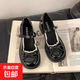 2025夏季新款芭蕾風(fēng)瑪麗珍女鞋小眾百搭粗跟少女蝴蝶結蕾絲單鞋女 黑色 39