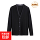 【阿瑪尼制造商】男款V領(lǐng)撞色針織開(kāi)衫外套 黑色 L