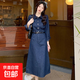 減齡氣質(zhì)中長(cháng)款復古連衣裙女秋冬大碼胖mm收腰顯瘦長(cháng)袖襯衫背帶裙 深藍色中長(cháng)款連衣裙單款 S碼（建議80-95斤）