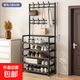 家用鞋帽架簡(jiǎn)易門(mén)口多層鞋架宿舍鞋柜出租房落地一體衣帽架置物架 鞋帽架60無(wú)紡布款5層黑