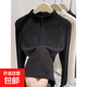 【細膩?lái)樆堪敫哳I(lǐng)秋冬打底衫女雙拉鏈開(kāi)衫外套修身衛衣內搭XXC 黑色【德絨優(yōu)質(zhì)面料】 XL 116-128斤