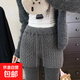 日韓系復古簡(jiǎn)約松緊腰麻花毛線(xiàn)針織短褲女秋外穿百搭顯瘦闊腿靴褲 679灰色 均碼