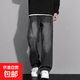 港風(fēng)潮男夏季新款加絨加厚個(gè)性字母牛仔褲嘻哈ins潮高街潮流痞帥 常規黑色 XL
