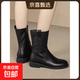 2025秋冬新款粗跟短靴女平底中筒靴厚底時(shí)尚百搭加絨休閑馬丁靴女 黑色單里 41