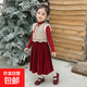 京東快遞女小童新中式國風(fēng)套裝拜年服冬款女寶寶加棉漢服唐裝小女 中國紅 140 cm