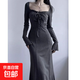 辣妹長(cháng)袖高級感連衣裙女秋冬新款修身顯瘦包臀裙魚(yú)尾氣質(zhì)長(cháng)裙 灰色 M