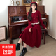 秋冬季小香風(fēng)套裝裙子顯瘦上衣大碼胖mm法式紅色燈芯絨半身連衣裙 紅色 XL