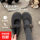 灰色瑪麗珍毛毛鞋女冬外穿新款韓版呢子單鞋女平底加絨保暖棉鞋子 灰色 37