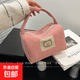 燈芯絨手提包袋化妝包女學(xué)生韓版外出手拎包女大容量化妝品收納包 藕色