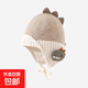 兒童帽子秋冬季毛線(xiàn)帽男女童卡通恐龍護耳帽寶寶保暖套頭厚針織帽 YW反沿恐龍護耳針織帽【米駝色】 1-6歲（約48-54cm）