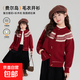 新中式喜慶紅色韓系上衣提花開(kāi)衫女大童毛衣秋冬牛角扣針織外套 紅色 160