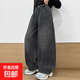 女大童冬季加絨豹紋牛仔彎刀褲2025新款中大童簡(jiǎn)約闊腿褲冬裝長(cháng)褲 黑灰色 150