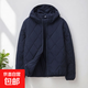 輕薄短款菱格棉衣男士2026春季冬裝韓版潮流連帽休閑保暖棉服外套 藏青色-【806連帽款】 M 建議90-110斤