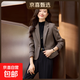毛呢西裝外套女2025新款春秋高級感小個(gè)子面試通勤職業(yè)工作服西服 咖色（單件外套） L (建議98-108斤左右)