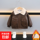 京東快遞男童加絨皮衣外套兒童秋冬季保暖上衣外穿寶寶冬裝皮夾克 咖色 120 cm