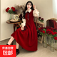 2026新年新春紅連衣裙學(xué)院風(fēng)復古裙子氣質(zhì)顯瘦法式長(cháng)裙女裝秋冬 紅色 L