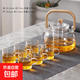 圍爐煮茶器煮茶壺耐高溫玻璃提梁泡茶壺家用電陶爐茶壺茶具 竹木提梁壺+6透明把杯