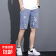 夏天薄款破洞牛仔短褲男潮牌寬松直筒五分褲男韓版潮流復古中褲子 藍色 3XL