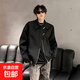 暗黑系翻領(lǐng)斜扣拉鏈夾克男士秋季寬松廓形高級感痞帥穿搭短款外套 黑色 XL