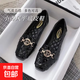 豆豆鞋女新款女鞋牛筋平底淺口皮單鞋女春夏秋一腳蹬皮鞋 黑色 38