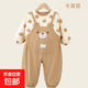 寶寶連體防水罩衣假兩件背帶連體衣哈衣爬服包屁衣 【連背月】小熊卡其 100