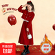 女童新年連衣裙冬季2026新款紅色拜年服女孩加絨加厚裙子兒童冬裝 紅色【加絨保暖】 160