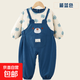 寶寶連體防水罩衣假兩件背帶連體衣哈衣爬服包屁衣 【連背月】小熊藍色 90