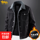 牛仔外套男冬季加絨加厚寬松大碼男裝翻領(lǐng)夾克棉服男毛領(lǐng)棉衣外套 黑色 3XL 【適合150-165斤】