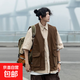早秋新款日系風(fēng)格穿搭復古疊穿多口袋工裝馬甲無(wú)袖坎肩休閑外套男 咖色 2XL