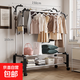 衣架落地臥室家用雙桿晾衣架掛衣架子室內衣服衣帽架加粗陽(yáng)臺衣桿 150cm白雙桿+雙層置物+帶輪