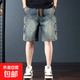 美式潮牌牛仔短褲男夏季寬松大碼工裝五分褲痞帥修身直筒外穿馬褲 藍色 XL