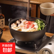 日式鑄鐵湯鍋壽喜鍋無(wú)涂層燉鍋加厚生鐵燉肉鍋不粘鍋煲湯鍋火鍋具 鍋+木蓋+雙提手 25cm