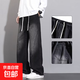復古牛仔褲子男生青少年春秋季新款闊腿直筒休閑高中寬松學(xué)生長(cháng)褲 黑灰色 L