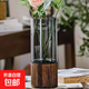 簡(jiǎn)約創(chuàng  )意復古木托玻璃花瓶直筒插干花瓶富貴竹大花瓶客廳裝飾擺件 【大號煙灰】木托光板花瓶