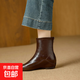 復古英倫風(fēng)尖頭瘦瘦靴2025秋冬季新款軟皮時(shí)尚百搭內增高短靴裸靴 棕色加絨 40