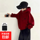 男童衛衣連帽冬裝兒童加絨加厚上衣2026秋冬新年紅色大童男孩衣服 紅色加絨 150