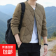 新款男士棉服冬季內膽加絨短款加厚棉衣學(xué)生無(wú)領(lǐng)棉襖內穿保暖外套 卡其色 2XL 建議140-160斤