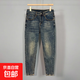 春季新款韓風(fēng)帥氣小腳牛仔褲修身舒適彈力水洗做舊潮流九分褲子男 黑色 常規 31