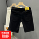 美式牛仔短褲男士潮牌輕奢小直筒寬松彈力修身五分褲子休閑中褲 黑色 32