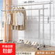 不銹鋼晾衣架落地伸縮家用室內外晾衣服收納置物陽(yáng)臺單雙桿掛衣架 華寶-雙杠2.3米升級款帶剎車(chē)輪帶墊可伸縮