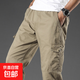 工裝褲男寬松多口袋直筒褲中老年人松緊褲子純棉爸爸裝長(cháng)褲寬松男 土黃色 XL 推薦150-170斤