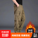 工裝褲男耐磨運動(dòng)褲男士褲直筒寬松大碼春秋季純棉多口袋休閑褲 軍黃色【加絨加厚】 L 【建議130-150斤左右】