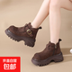 厚底勃肯短靴女2025冬季新款復古增高加絨保暖棉鞋顯瘦翻毛雪地靴 深棕色 36