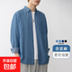 水洗牛仔長(cháng)袖襯衫男士2025秋季新款寬松休閑薄款外搭工裝襯衣外套 1XM21-N80中藍色 2XL 約160-180斤可穿