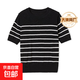 【阿瑪尼制造商】圓領(lǐng)經(jīng)典條紋針織短袖女裝短款薄款套頭衫上衣 黑色 （卡碼拍大） L （100-115斤）