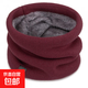 冬季圍脖男女加絨圍巾保暖脖套面罩毛線(xiàn)套頭針織 針織加絨酒紅色