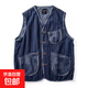 美式復古包邊撞色牛仔馬甲背心男士秋季V領(lǐng)坎肩外套寬松休閑百搭 藍色 XL 建議135-155斤